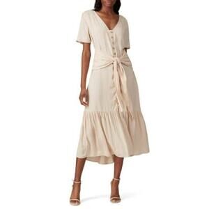 Love Whit Women's Nude Pink Satin Hourglass V-Neckline Button Down Dress Size L